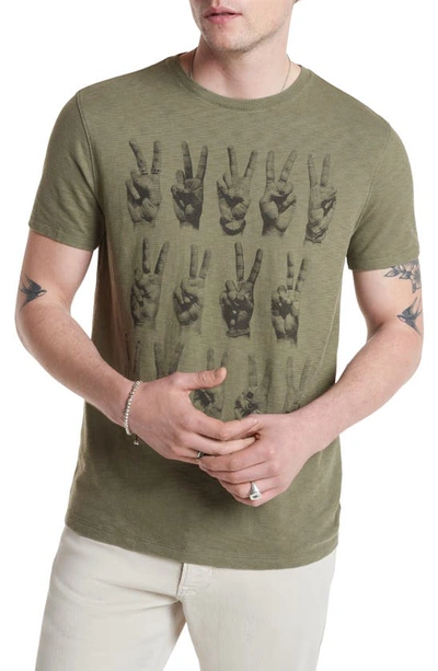 John Varvatos Peace Hands Graphic Tee In Dark Moss