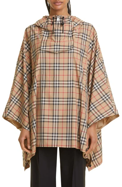 Burberry Check Hooded Poncho In Archive Beige