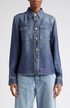 Bottega Veneta Trompe L'oeil Denim Print Button-up Shirt In 3399 Indigo