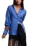 Mango Covered Placket Shirt In Medium Blue