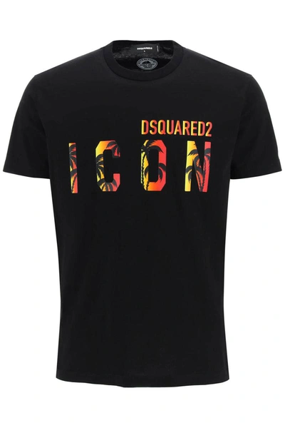 Dsquared2 Icon Tropical Logo-print T-shirt In Nero