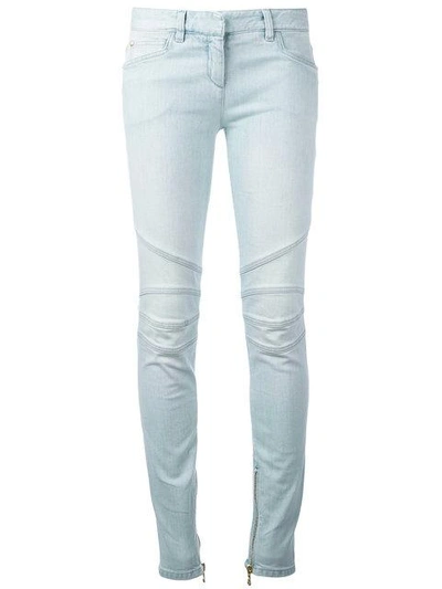 Balmain Zipped Cuff Skinny Jeans In Blue