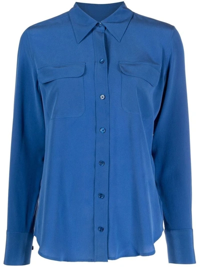 Equipment Long-sleeve Silk Shirt In Blue