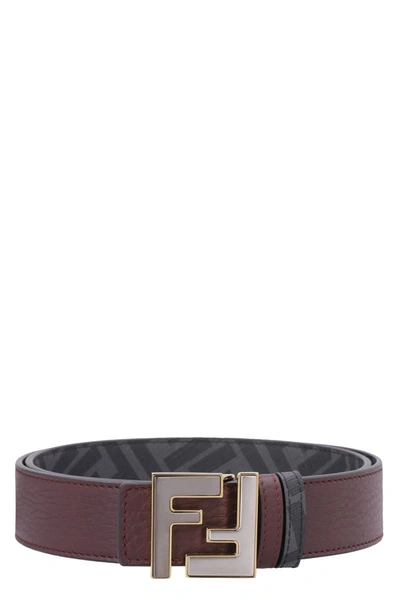 Fendi Reversible Logo Buckle Belt In Granata+nr+os/ps/rs