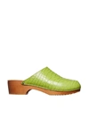 Figure Decorative Crocodile-embossed Leather Mules In Green