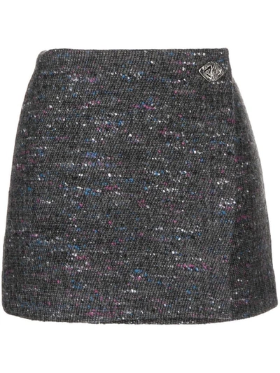 Ganni Wool Blend Mini Skirt In Grey