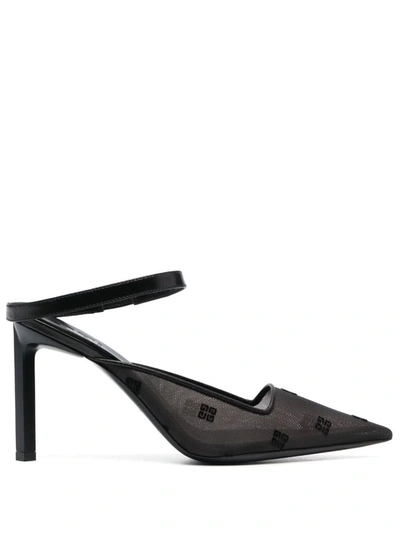 Givenchy Show Logo-embroidered Leather-trimmed Mesh Slingback Pumps In Black