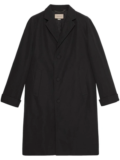 Gucci Single-breasted Cotton Poplin Coat In Black