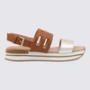 HOGAN HOGAN BROWN AND SILVER LEATHER H222 SANDALS