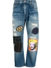 Junya Watanabe Mens Indigo Man X Roy Lichtenstein Graphic-patch Cropped Jeans In Blue