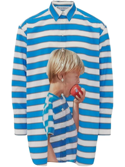 Jw Anderson Boy With Apple Printed Oversized Shirt In Blue | ModeSens