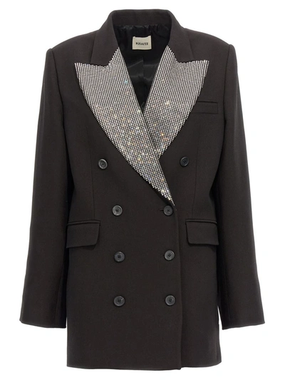 Khaite Balton Crystal Embellished Double-breasted Jacket In Brown