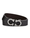 Ferragamo Double-gancini Buckle Leather Belt In Black/hickory