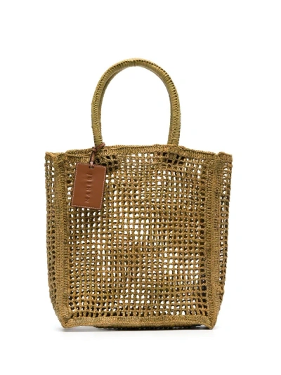 Manebi Logo-tag Raffia Tote Bag In Brown