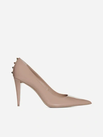 Valentino Garavani Rockstud Patent-leather Pump 90 Mm Woman Powder Rose 41 In Pink,beige