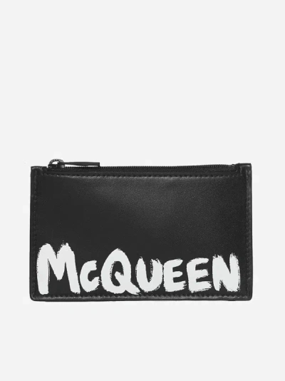 Alexander Mcqueen Zip Coin Card Holder In Black,white