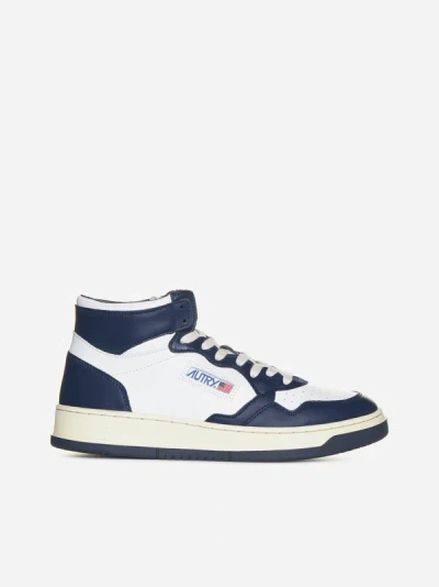 Autry Medalist Leather Mid-top Sneakers In White,blue