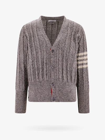 Thom Browne Donegal Cable 4-bar V-neck Cardigan In Grey