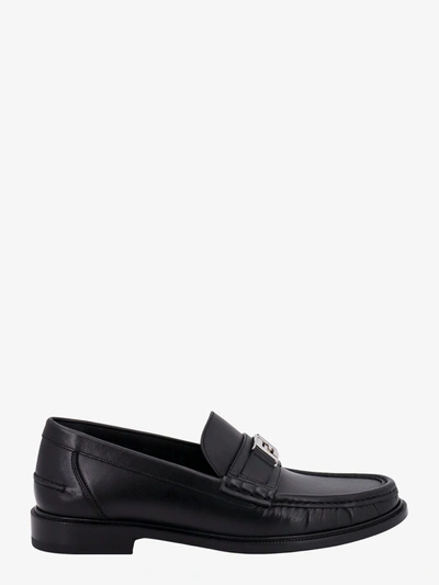 Fendi Leather Loafer With Ff Print Insert In Black