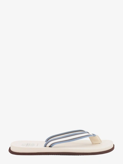 Brunello Cucinelli Grosgrain And Leather Flip Flops In Beige