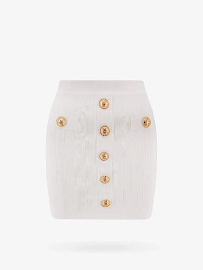 Balmain Embellished Pointelle And Ribbed-knit Mini Skirt In White