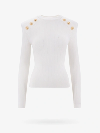 Balmain 6-button Fine Knit Sweater In White