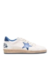 Golden Goose Ball Star Sneakers In White Nappa Leather With Light Blue Laminated Leather Star And Heel Tab In White