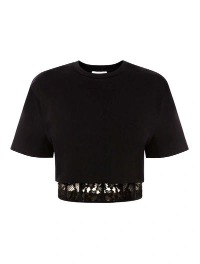 Alexander Mcqueen Cropped Layered Cotton-jersey And Embroidered Tulle T-shirt In Black