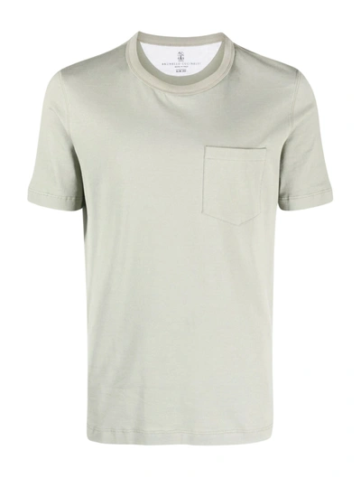 Brunello Cucinelli Chest-pocket Cotton T-shirt In Green