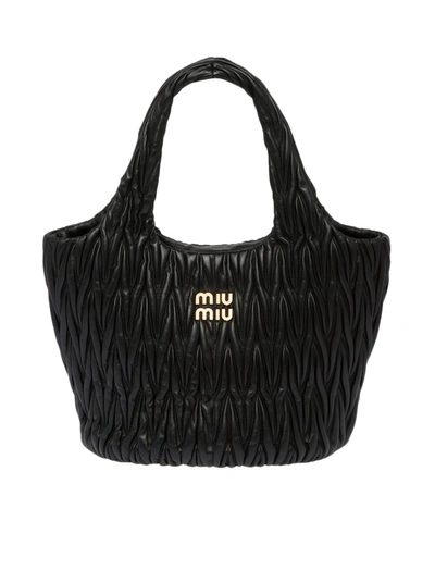 Miu Miu Miu Wander Shopping Bag In Quilted Nappa Leather In Black