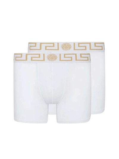 Versace Set 2 Long Adherent Boxers With Greek Border In White