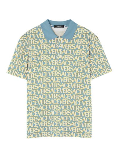 Versace Short-sleeves Polo All Over In Blue