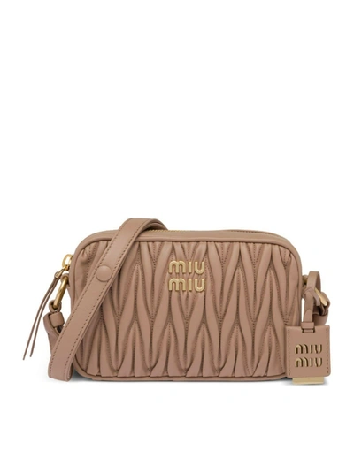 Miu Miu Shoulder Bag In Quilted Nappa Leather In Nude & Neutrals