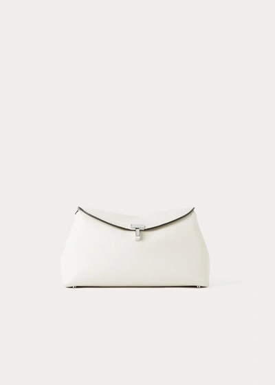 Totême T-lock Grained Leather Clutch Bag In Milk Grain