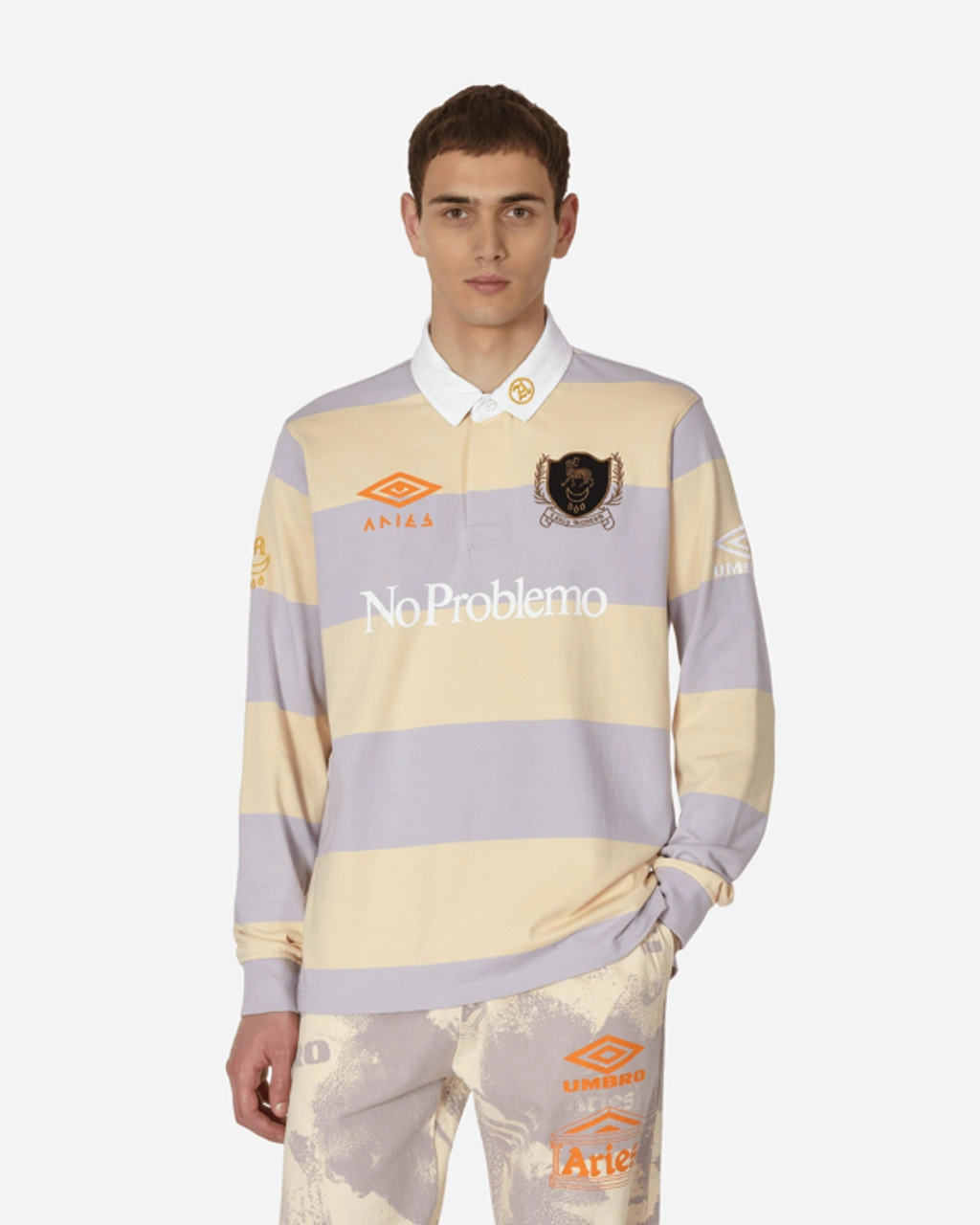 ARIES × UMBRO RUGBY SHIRT ARIES x UMBRO Screen Printed Rugby Shirt - Beige | THEROOM