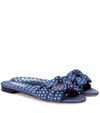 Tabitha Simmons Cleo Polka Dot Bow Cotton Slides In Navy
