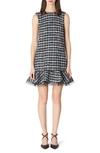 Carolina Herrera Check Tweed Ruffle-hem Sleeveless Mini Shift Dress In Bluebell Multi