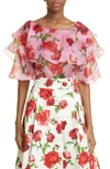 Carolina Herrera Silk Organza Ruffled Top In Deco Pink Multi