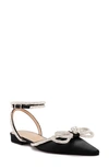 Mach&mach Double Bow Crystal-embellished Satin Point-toe Flats In Black