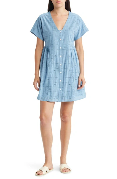 Madewell Eyelet V-neck Cotton Minidress In Tranquil Lake