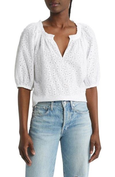 & Other Stories Eyelet Cotton Popover Blouse In White Embroidery