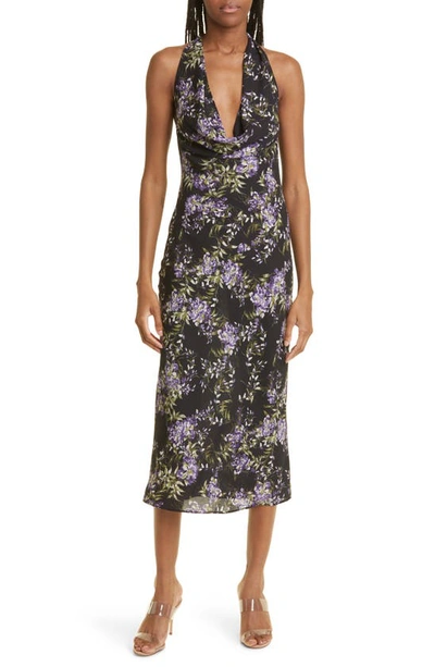 Norma Kamali Floral Print Halter Midi Dress In Lavender Floral
