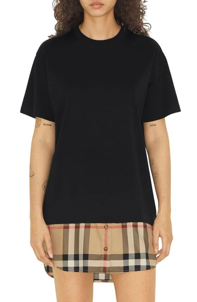 Burberry Check-panel Cotton T-shirt Dress In Black