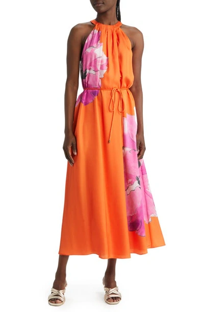 Ted Baker Womens Brt-orange Immia Halter-neck Floral-print Woven Midi Dress