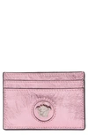 Versace La Medusa Colorblock Leather Card Case In Flamingo