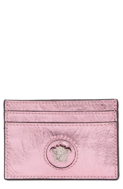 Versace La Medusa Colorblock Leather Card Case In Flamingo
