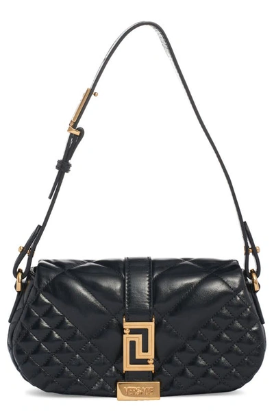Versace Mini Greca Goddess Quilted Leather Shoulder Bag In Black/  Gold