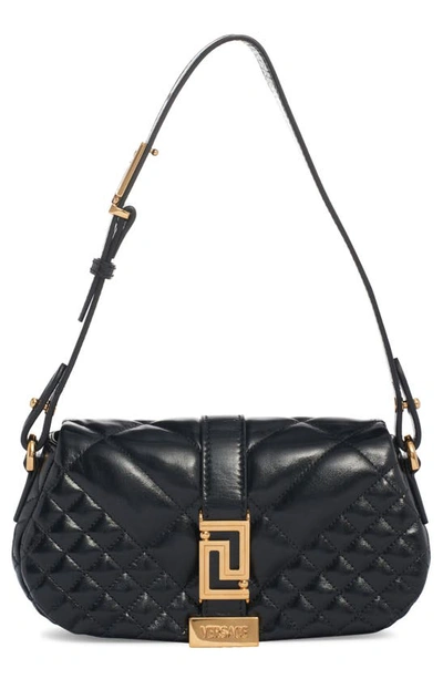 Versace Mini Greca Goddess Quilted Leather Shoulder Bag In Black