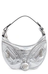 Versace La Medusa Repeat Small Metallic Top-handle Bag In Silver/ Palladium