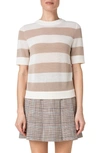 Akris Punto Stripe Merino Wool Mesh Sweater In Cream-beige